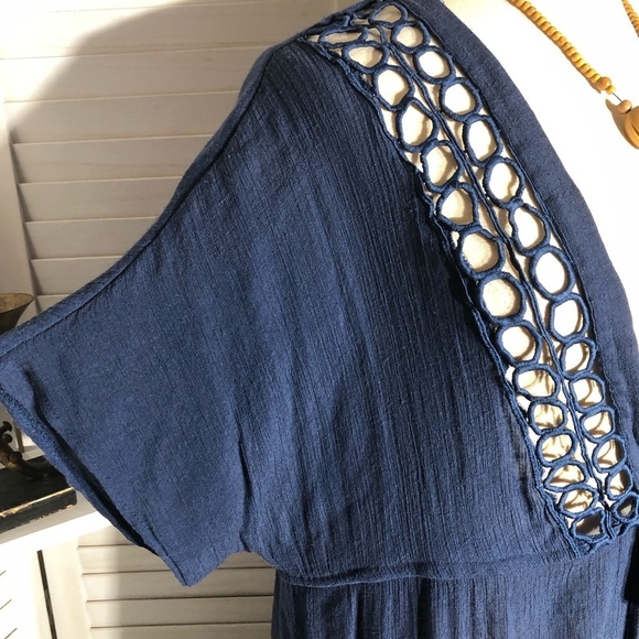 Vintage Y2K Cover Up Dress Crochet Deep V Neck Blue 3X - Picture 7 of 15